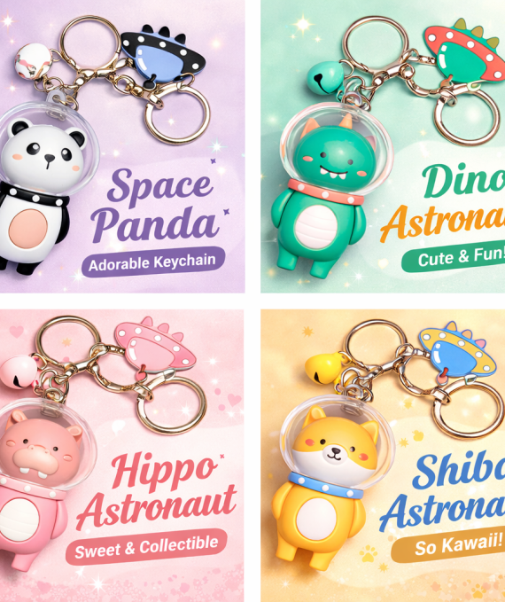 Space Astronaut Animal Key Rings
